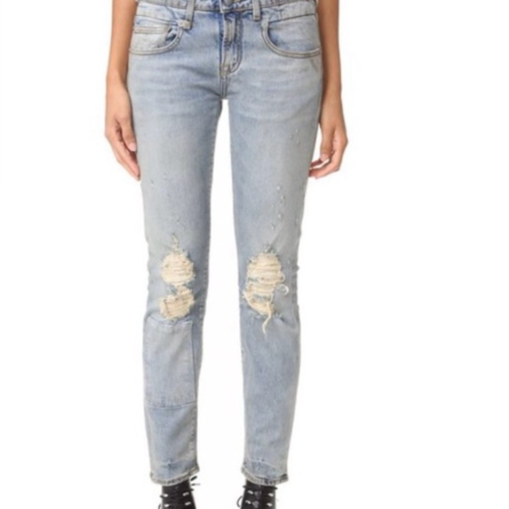 R13 Distressed Ripped Cropped Fitted Skinny Denim Jeans